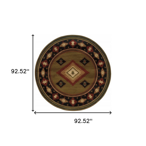 8' X 11' Green Southwestern Power Loom Stain Resistant Area Rug