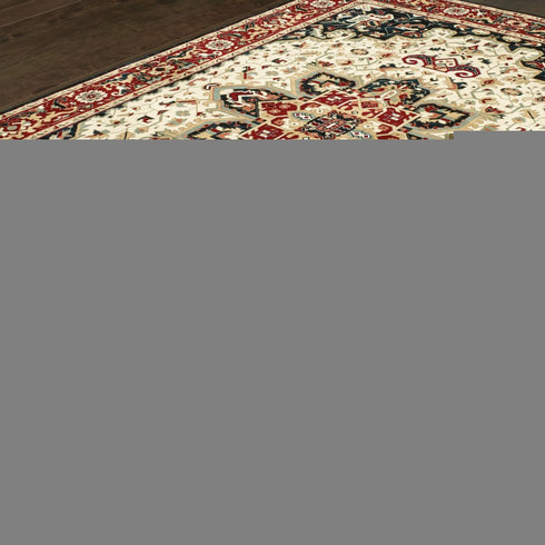 8' X 11' Red And Ivory Oriental Power Loom Stain Resistant Area Rug