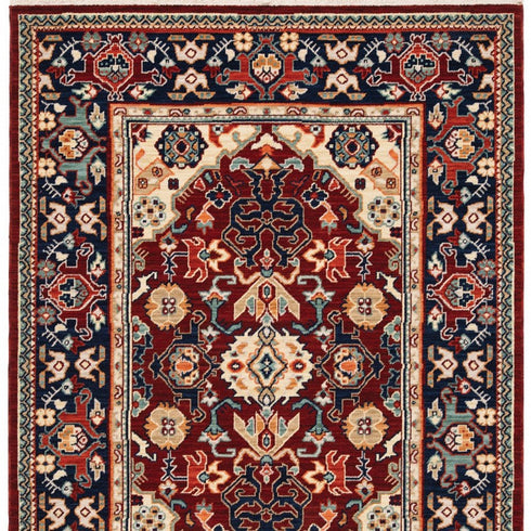8' X 11' Red Blue Orange And Beige Oriental Power Loom Stain Resistant Area Rug With Fringe