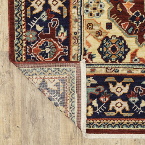 8' X 11' Red Blue Orange And Beige Oriental Power Loom Stain Resistant Area Rug With Fringe