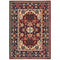 8' X 11' Red Blue Orange And Beige Oriental Power Loom Stain Resistant Area Rug With Fringe