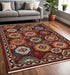 8' X 11' Red Blue Brown And Beige Oriental Power Loom Stain Resistant Area Rug With Fringe
