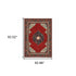 8' X 11' Red Blue Orange And Ivory Oriental Power Loom Stain Resistant Area Rug With Fringe