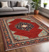8' X 11' Red Blue Orange And Ivory Oriental Power Loom Stain Resistant Area Rug With Fringe