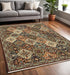 8' X 11' Red Rust Navy Light Blue Brown Orange Ivory And Gold Oriental Power Loom Stain Resistant Area Rug With Fringe