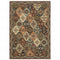 8' X 11' Red Rust Navy Light Blue Brown Orange Ivory And Gold Oriental Power Loom Stain Resistant Area Rug With Fringe