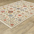 8' X 11' Ivory Salmon Pink Gold Blues Grey Rust And Green Oriental Power Loom Stain Resistant Area Rug With Fringe