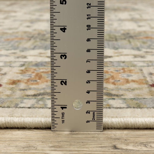 8' X 11' Ivory Oriental Power Loom Stain Resistant Area Rug With Fringe