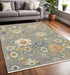 8' X 11' Gray Ivory And Blue Oriental Area Rug With Fringe