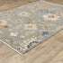 8' X 11' Gray Ivory And Blue Oriental Area Rug With Fringe
