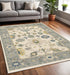8' X 11' Ivory Blue Grey Teal Gold Green And Rust Oriental Power Loom Stain Resistant Area Rug With Fringe