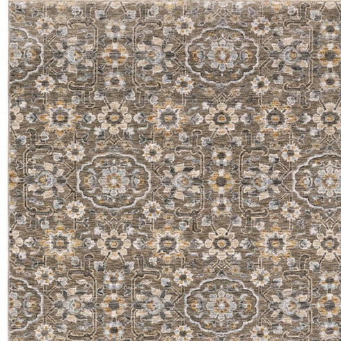 8' X 11' Gray Floral Power Loom Area Rug With Fringe