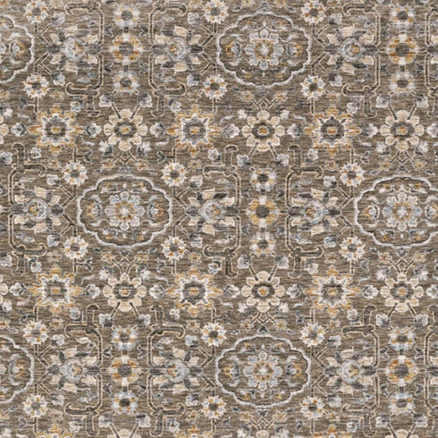 8' X 11' Gray Floral Power Loom Area Rug With Fringe