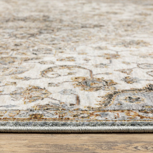 8' X 11' Ivory And Blue Oriental Area Rug With Fringe