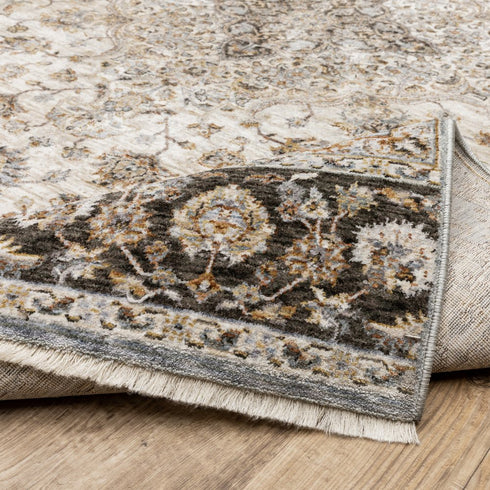 8' X 11' Ivory And Blue Oriental Area Rug With Fringe