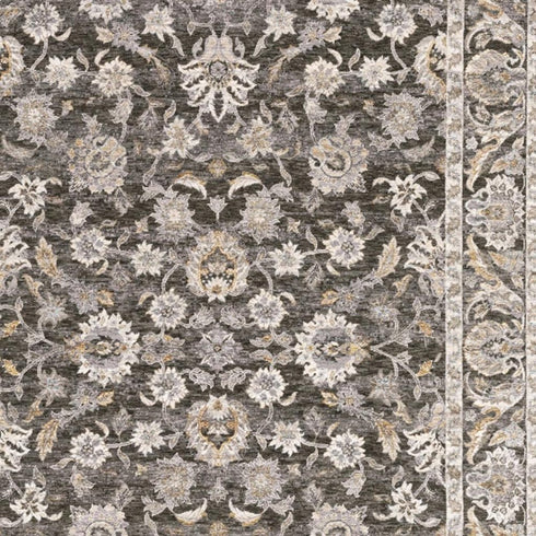 8' X 11' Grey And Ivory Oriental Power Loom Stain Resistant Area Rug With Fringe