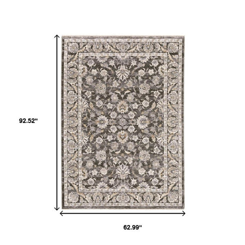 8' X 11' Grey And Ivory Oriental Power Loom Stain Resistant Area Rug With Fringe