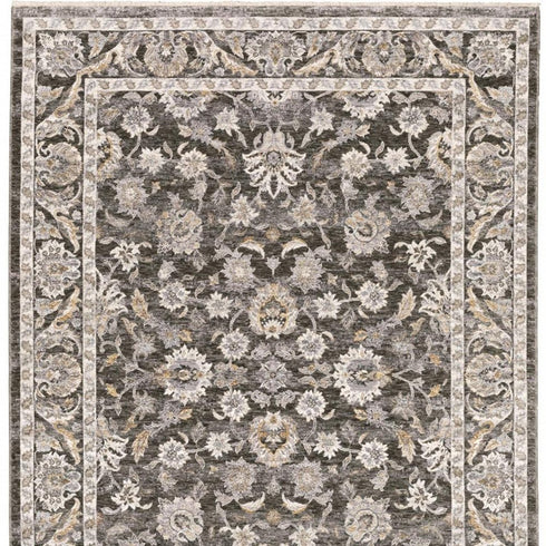 8' X 11' Grey And Ivory Oriental Power Loom Stain Resistant Area Rug With Fringe