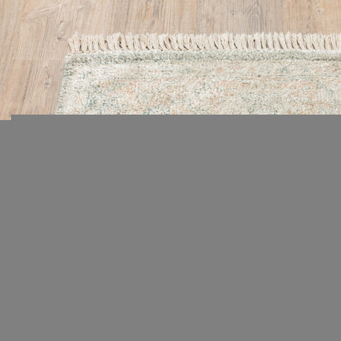 8' Gray And Beige Oriental Hand Loomed Distressed Runner Rug With Fringe
