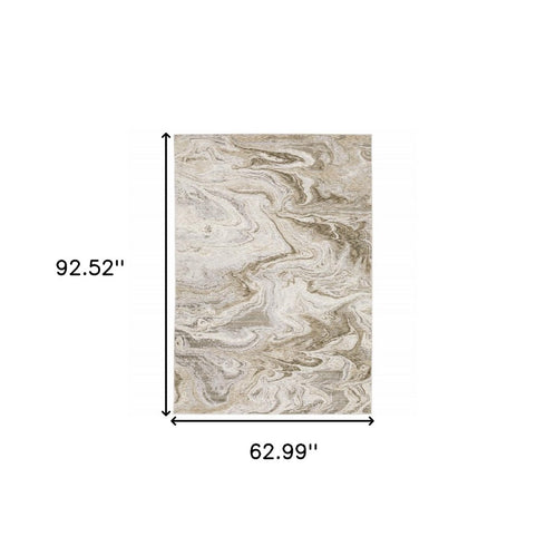 8' X 11' Ivory Tan Beige Grey And Brown Abstract Power Loom Stain Resistant Area Rug