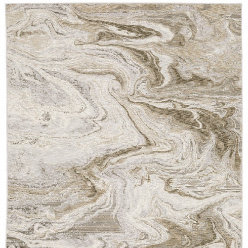 8' X 11' Ivory Tan Beige Grey And Brown Abstract Power Loom Stain Resistant Area Rug