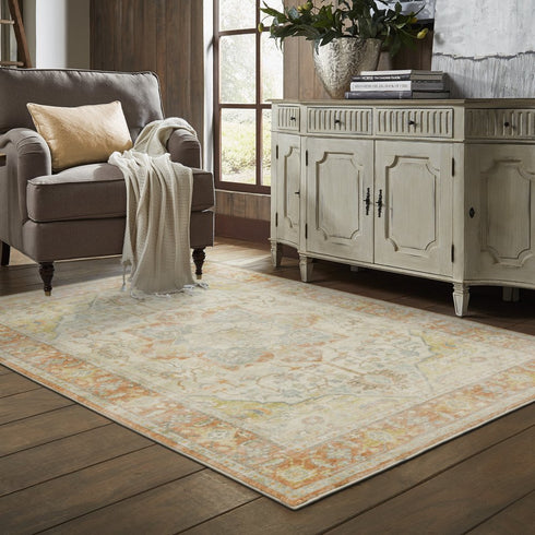 8' X 10' Orange And Blue Abstract Distressed Area Rug