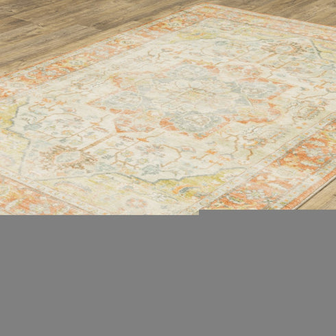 8' X 10' Orange And Blue Abstract Distressed Area Rug