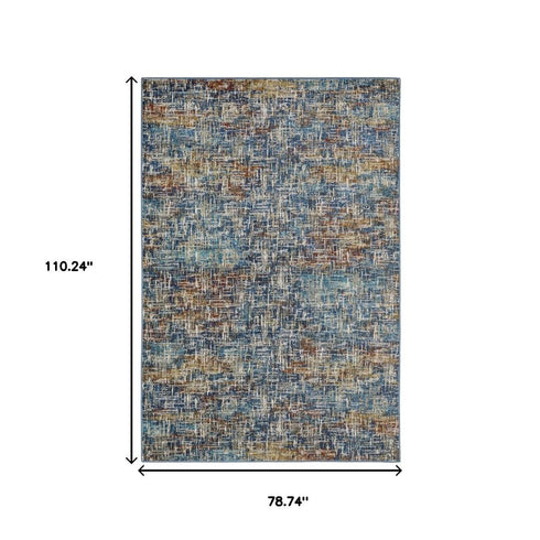8' X 10' Blue Teal Gold Rust And Beige Abstract Power Loom Stain Resistant Area Rug