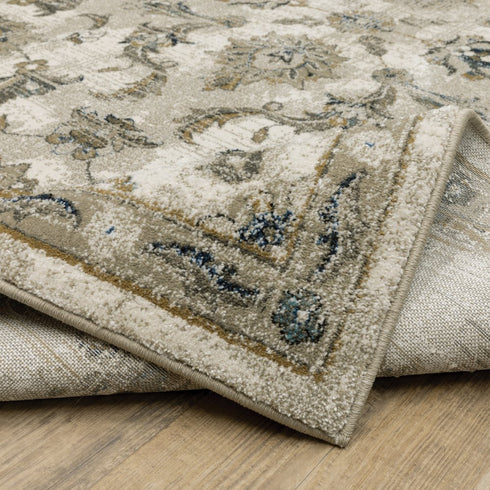 7' X 9' Beige And Gold Oriental Distressed Area Rug