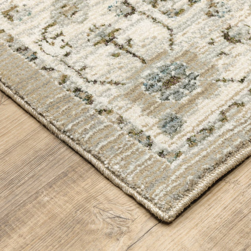 8' Beige And Ivory Oriental Runner Rug