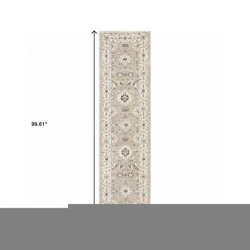 8' Beige And Ivory Oriental Runner Rug