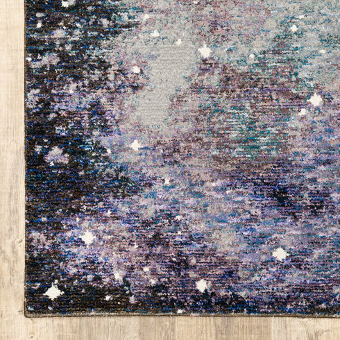8' Purple And Ivory Abstract Runner Rug