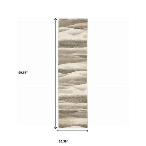 8' Blue And Gray Abstract Runner Rug