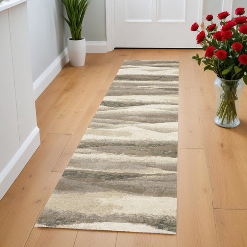 8' Blue And Gray Abstract Runner Rug