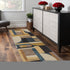 8' Blue And Beige Geometric Runner Rug