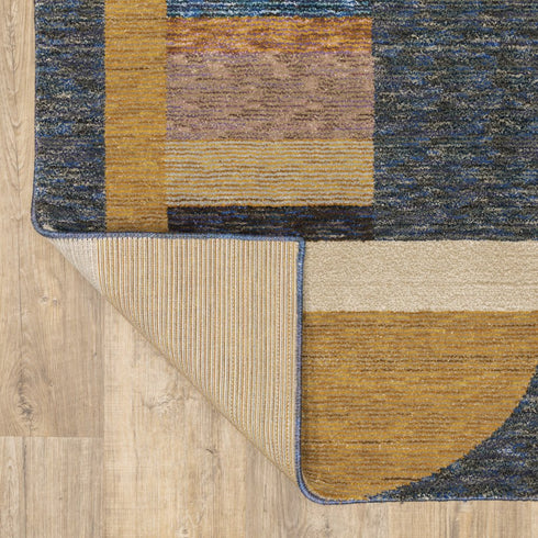 8' Blue And Beige Geometric Runner Rug