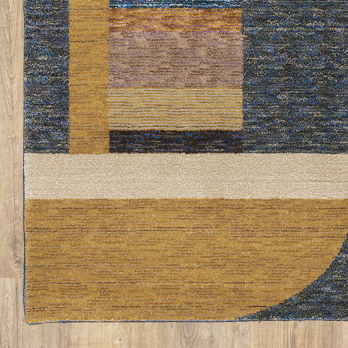 8' Blue And Beige Geometric Runner Rug