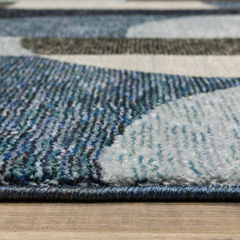 8' Blue And Ivory Geometric Runner Rug
