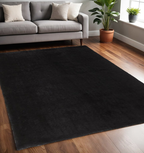 5' X 8' Black Shag Tufted Handmade Area Rug
