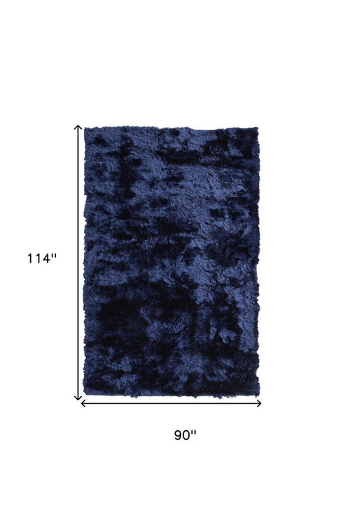 8' X 10' Blue and Black Shag Hand Tufted Area Rug