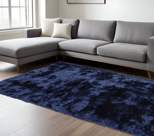 8' X 10' Blue and Black Shag Hand Tufted Area Rug
