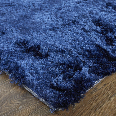 8' X 10' Blue and Black Shag Hand Tufted Area Rug