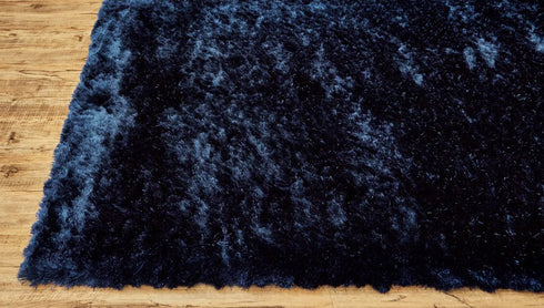 8' X 10' Blue and Black Shag Hand Tufted Area Rug