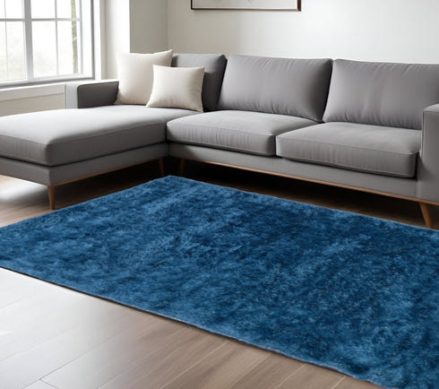 8' X 10' Blue And Green Shag Tufted Handmade Area Rug