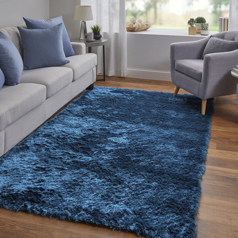 8' X 10' Blue And Green Shag Tufted Handmade Area Rug