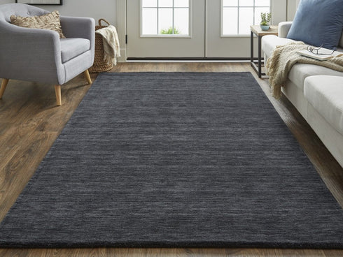 8' X 11' Black Wool Hand Woven Area Rug
