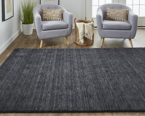 8' X 11' Black Wool Hand Woven Area Rug