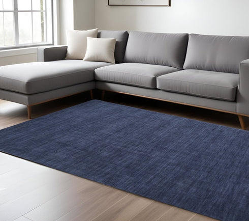 8' X 11' Blue Wool Hand Woven Area Rug