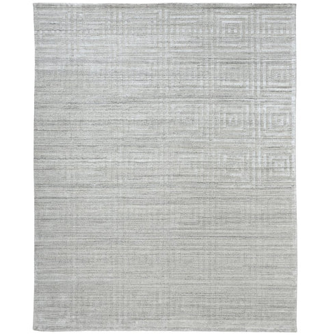 8' Ivory Geometric Hand Woven Runner Rug