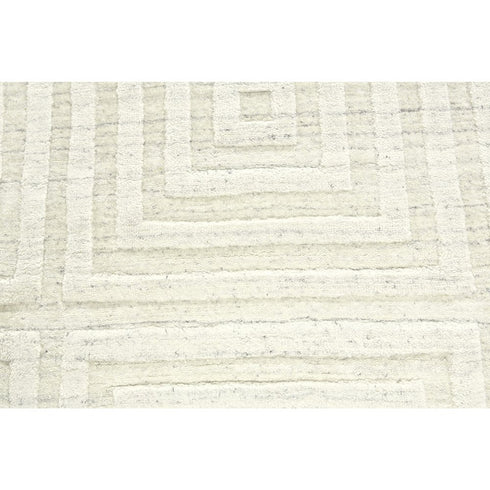 8' Ivory Geometric Hand Woven Runner Rug